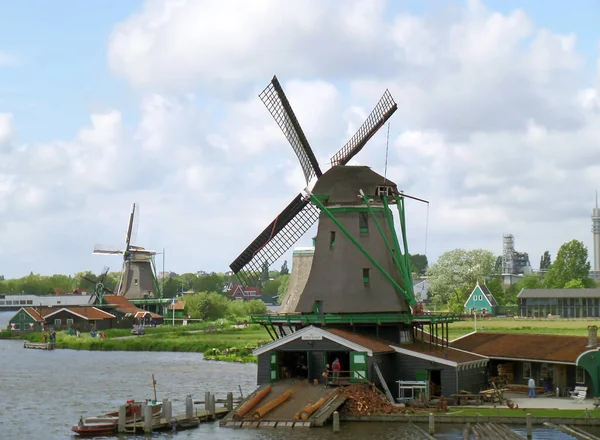 Molino Histórico Aserrado Madera Zaanse Schans Países Bajos —  Fotos de Stock