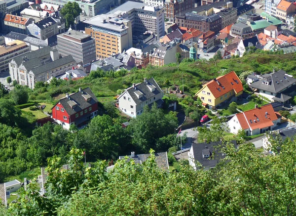 Imponerande Centrum Och Färgglada Hus Sluttningen Floyen Bergen Hordaland Norge — Stockfoto