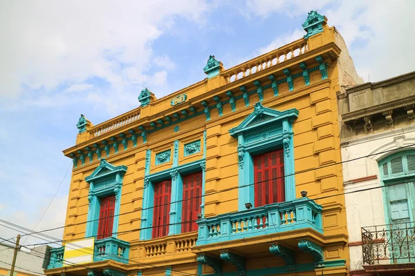 Brightly Painted Facade Historic Building Boca Neighborhood Buenos Aires Argentina — стокове фото