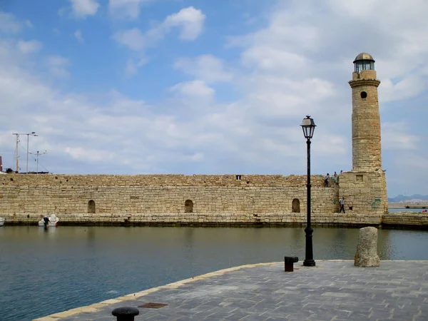 Faro Histórico Del Puerto Veneciano Antiguo Rethymno Isla Creta Grecia — Foto de Stock