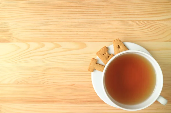 Draufsicht Auf Heißen Tee Und Kekse Die Das Wort Tee — Stockfoto