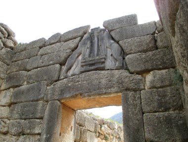 Yunanistan 'ın Mora Yarımadası, Mycenae Arkeolojik Alanı' ndaki Ünlü Aslan Kapısı