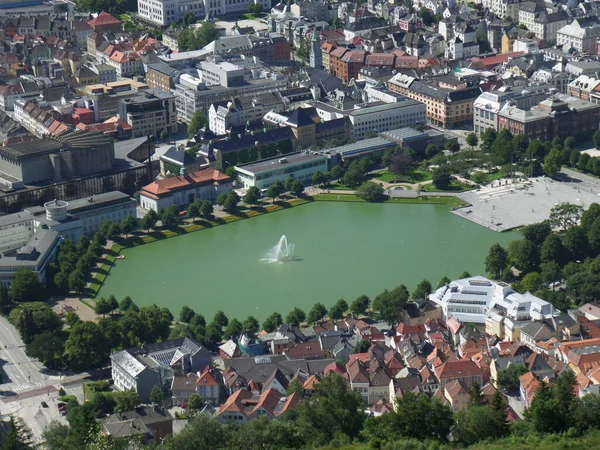 Flygfoto Över Sjön Lille Lungegardsvannet Stadens Offentliga Park Bergen Hordaland — Stockfoto