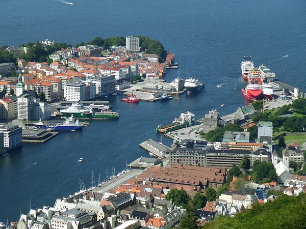 Stunning Aerial View Bergen Harbor City Center Bergen Hordaland Norway — Stock Photo, Image