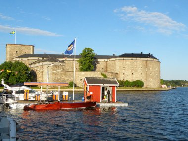 The Historic Vaxholm Kalesi Sunny Blue Sky, Stockholm Takımadaları, İsveç