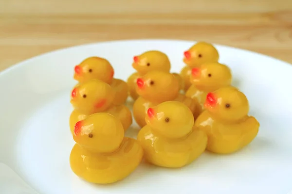 Kanom Look Choup Thai Traditional Mung Beans Baby Ducks Shaped — стокове фото