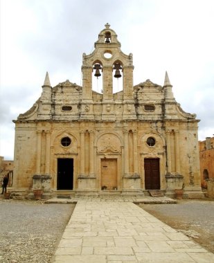 Yunanistan 'ın Girit Adası, Rethymno' daki Arkadi Manastırı Etkileyici Kilisesi