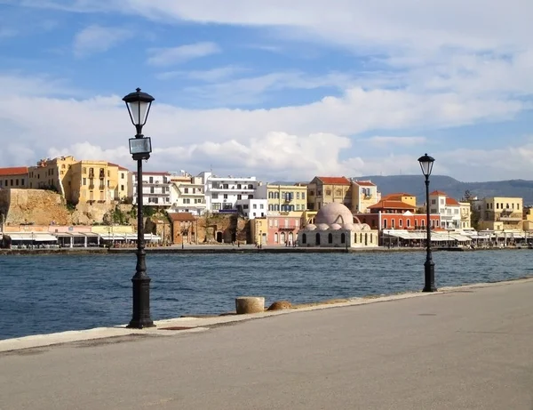 Promenade Langs Egeïsche Zee Oude Venetiaanse Haven Van Chania Kreta — Stockfoto
