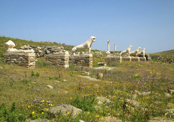 Löwenterrasse Mit Den Berühmten Löwen Der Naxianer Statuen Archäologische Stätte — Stockfoto