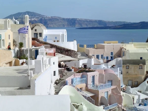 Witte Pastelkleurige Unieke Architectuur Santorini Eiland Griekenland — Stockfoto