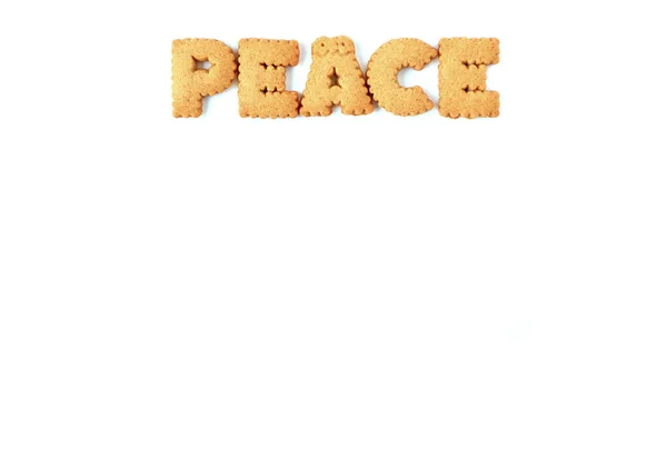 Vue Dessus Mot Peace Orthographié Avec Des Biscuits Forme Alphabet — Photo