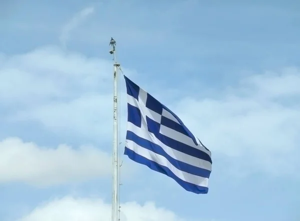 Greklands Flagga Mot Himlen Aten Grekland — Stockfoto