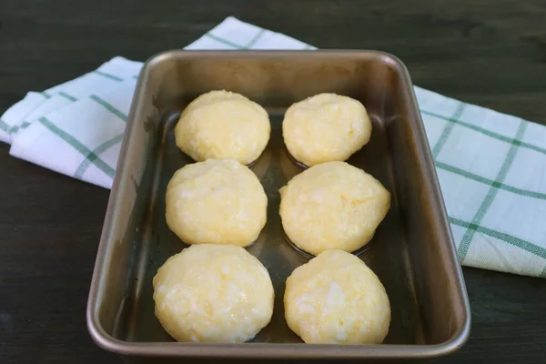 Brezilya Peynirli Ekmek Pao Queijo Için Pişirme Tepsisindeki Top Şekilli — Stok fotoğraf