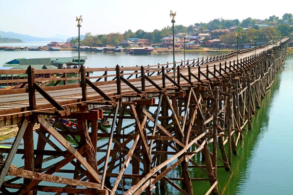 447 Długości Mon Bridge Najdłuższy Ręcznie Robiony Most Drewniany Tajlandii — Zdjęcie stockowe