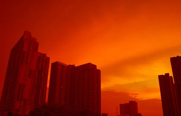 Skyline Cidade Pôr Sol Estilo Pop Art Cor Vermelha Laranja — Fotografia de Stock