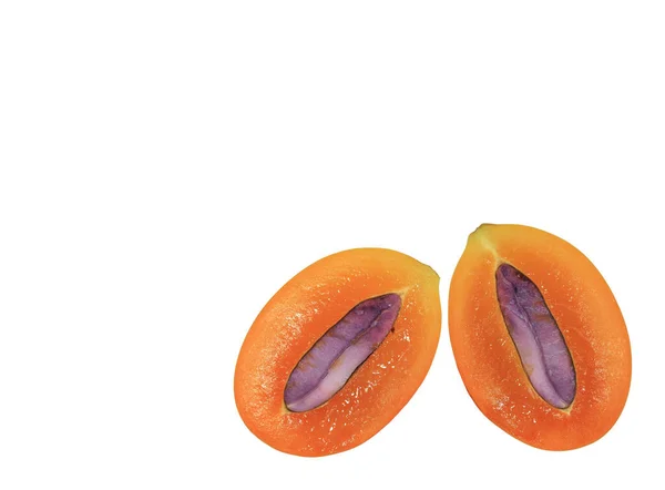 Geschlossen Leuchtend Orange Farbe Frische Reife Marian Plum Frucht Halbiert — Stockfoto