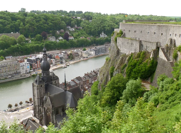 Church Our Lady Meuse River Seen Citadel Dinant Wallonia Region — Stock Photo, Image