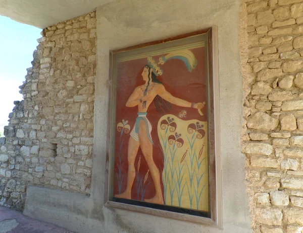 Książę Lilii Minojski Fresk Starożytnym Knossos Heraklion Kreta Wyspa Grecja — Zdjęcie stockowe