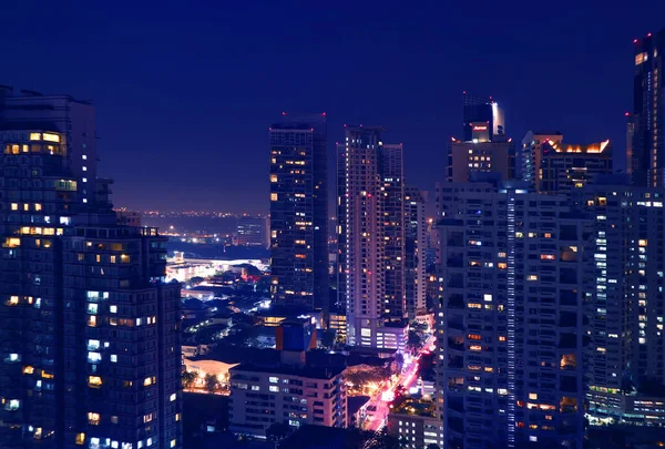 Fantástica Vista Aérea Del Centro Bangkok Con Rascacielos Noche Color —  Fotos de Stock