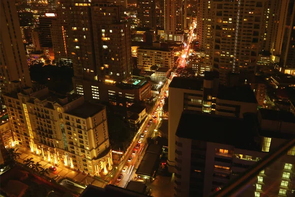 Vista Aérea Nocturna Del Centro Bangkok Vista Desde Terraza Azotea —  Fotos de Stock