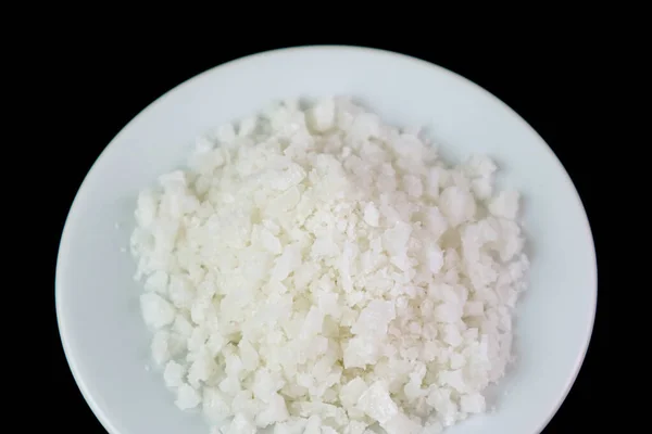 Plate Sea Salt Isolated Black Background — Stock Photo, Image