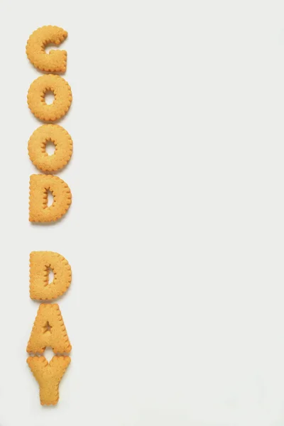 Draufsicht Auf Das Wort Guter Tag Hergestellt Mit Keksen Buchstabenform — Stockfoto