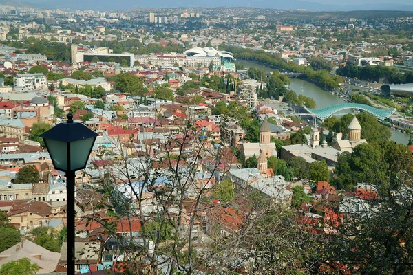 Spektakularny Widok Lotu Ptaka Tbilisi Widok Twierdzy Narikala Gruzja — Zdjęcie stockowe