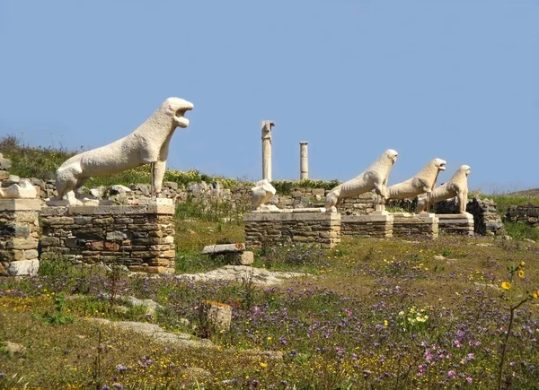 Löwenterrasse Das Berühmte Symbol Der Archäologischen Stätte Von Delos Insel — Stockfoto