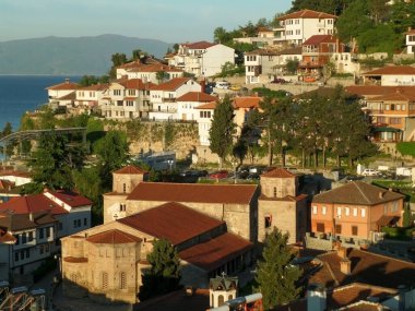 St. Sophia Kilisesi ve Sabah Güneşi Altında Eski Şehir, Ohri Gölü Sahilleri, Makedonya