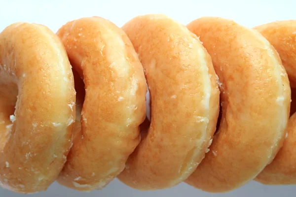 Nahaufnahme Von Aufgereihten Zuckerglasierten Donuts Ansicht Von Oben Für Den — Stockfoto
