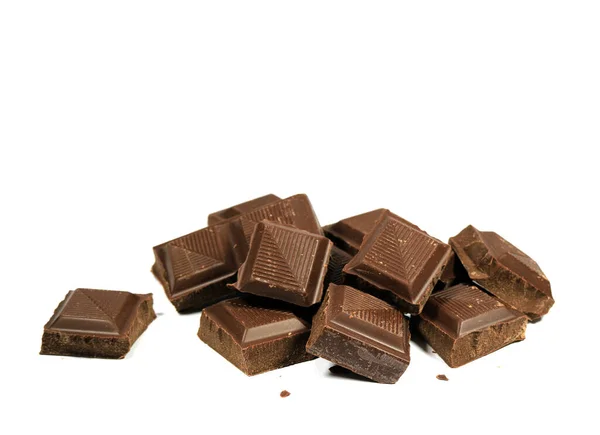 Pile Fermée Cubes Chocolat Isolés Sur Fond Blanc — Photo