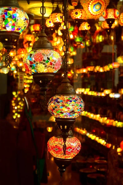 Vertical Image Arabian Style Multi Color Mosaic Hanging Lamps Dark — Stock Photo, Image