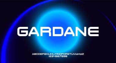 Gardane, geometrik teknoloji alfabe genişliğinde bir yazı tipi. dijital alan tipografi vektör çizimi tasarımı