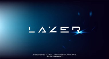 Lazer, soyut modern minimalist geometrik fütüristik alfabe fontu. dijital alan tipografi vektör çizimi tasarımı