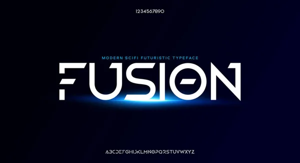 Fusion Abstract Modern Minimalist Geometric Futuristic Alphabet Font Digital Space — Stock Vector