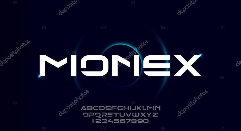 Monex, a bold modern sporty typography alphabet font. vector illustration design
