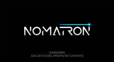 Nomatron, soyut bir teknoloji fütüristik alfabe yazı tipi. dijital uzay yazı tipi vektör illüstrasyon tasarımı