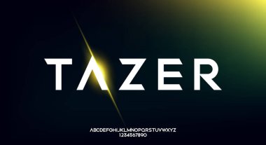 Tazer, soyut teknoloji alfabe fontu. dijital alan tipografi vektör çizimi tasarımı