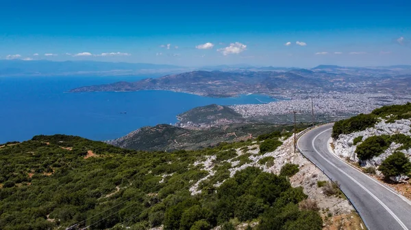 Estrada Para Bela Cidade Volos Partir Topo Península Pelion Grécia Fotografia De Stock