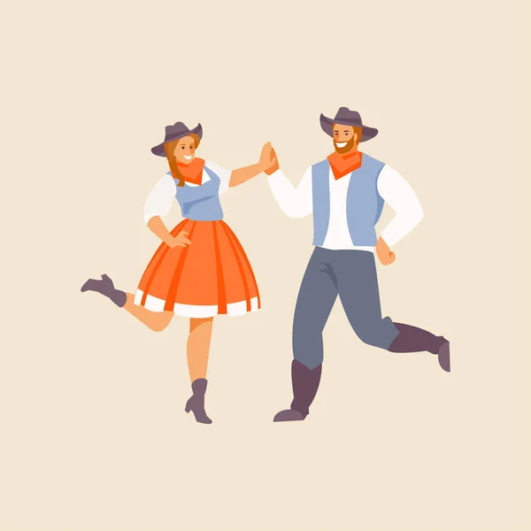 People in Western costumes perform traditional American dance. Vector illustration