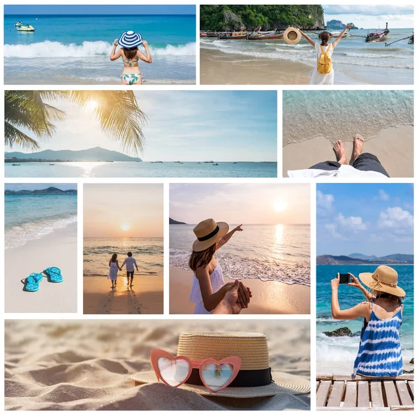 Collage Des Sommerurlaubs Tropischen Strand Reisekonzept — Stockfoto