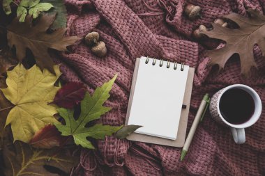 Defter kalem ve çay ile