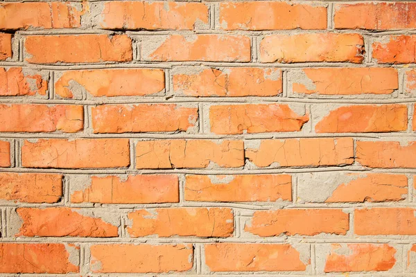 Zvětralé Skvrnité Staré Cihlové Zdi Pozadí Pomerančové Cihly — Stock fotografie