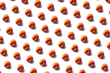 Şeftalili kusursuz desen. Tropik soyut arka plan. Beyaz arkaplanda şeftali.