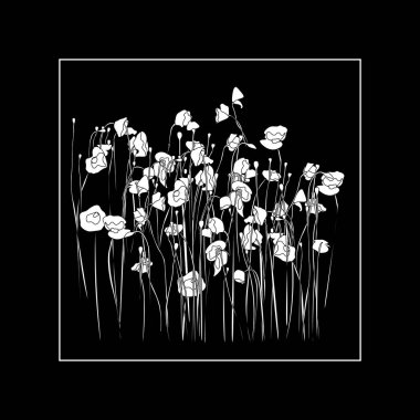 Siyah arkaplanda beyaz gelincikler olan koyu gotik çizimler