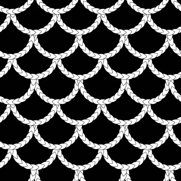 Monochromatický Bezešvý Vzor Černým Abstraktním Rybím Squamou Uzlovým Lanem — Stockový vektor