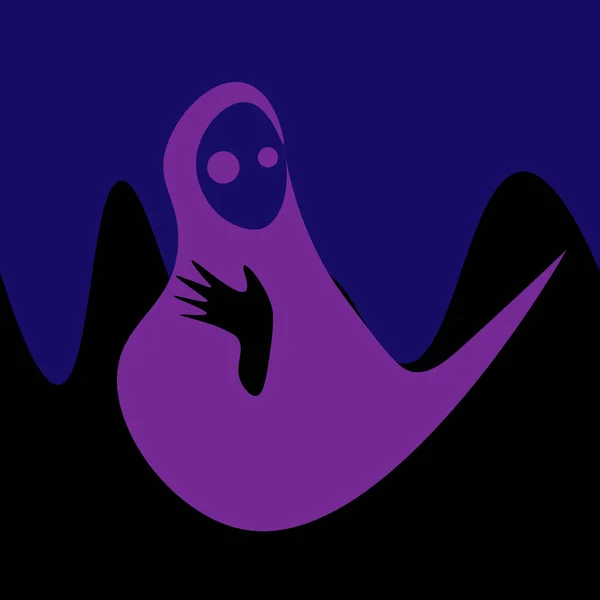 Abstract Halloween Spooky Illustration Purple Ghost Waves Its Hand — Stock Vector