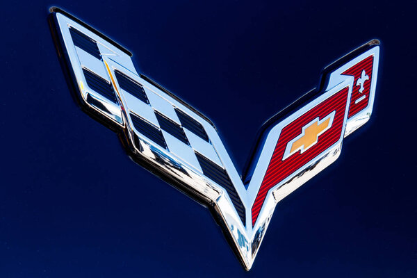 Indianapolis - Circa July 2018: Chevrolet Corvette Emblem at a Chevy Dealership. Chevrolet is a Division of General Motors 