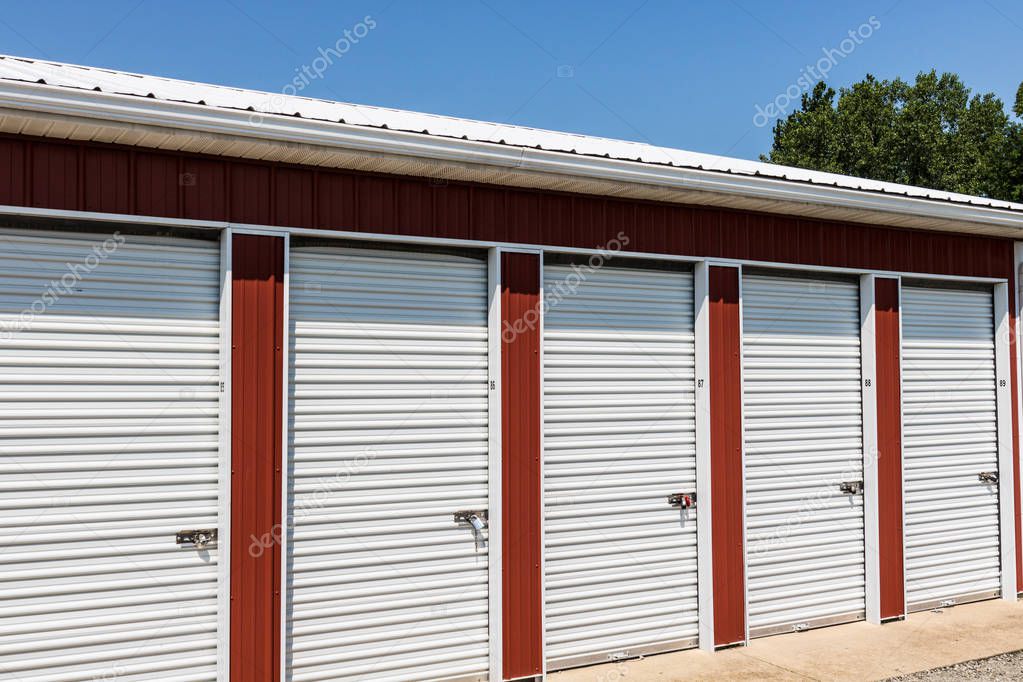 Numbered self storage and mini storage garage units 