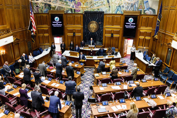 Indianapolis - Circa January 2019: Indiana State House of Representatives in session giving the Pledge of Allegiance II